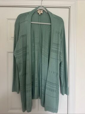 Hippie Rose Mint Green Open-Front Knit Cardigan